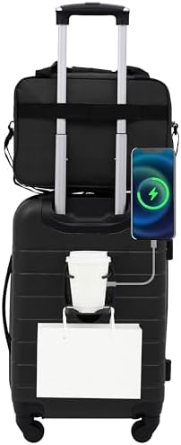 Ensemble de bagages intelligents Wrangler avec porte-gobelet, port USB et support pour téléphone, noir, 2 pièces