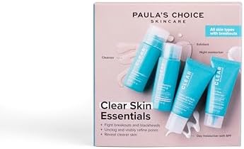 Paula's Choice Kit d’essai CLEAR Skin Essentials - Routine en 3 Étapes - Nettoyer, Exfolier & Hydrater - Élimine les Imperfections, Points Noirs & Pores Dilatés - Tous Types de Peaux - Format Voyage