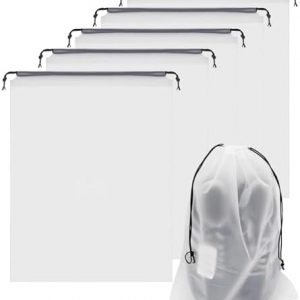 MEETTIKEY 5 Sacs à Chaussures, Sacs à Chaussures Transparents de Voyage avec Cordon de Serrage Organisateur de Chaussures pour Hommes et Femmes, Sac de Rangement pour Les Essentiels de Voyage