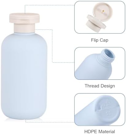 Lot de 4 Flacons Souples de Voyage 200ml,Bouteilles en Plastique Rechargeables avec Bouchon à Rabat,Étanches Pliable et Portables pour Shampooing, Lotion, Crèmes,Parfait pour Voyage(bleu et vert) – Image 2