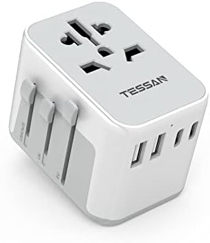 TESSAN Adaptateur Prise Universelle, Adaptateur Universel de Voyage avec 2 USB et 2 USB C, Adaptateur Universel France vers USA UK Allemagne Australie Chine Japon, Adaptateur Prise vers France