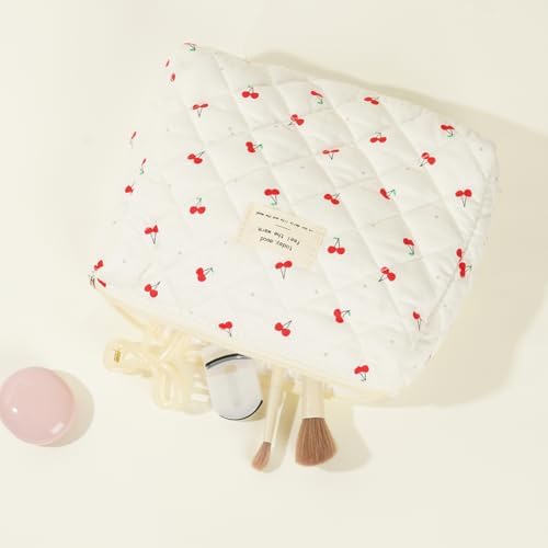 Starnearby Lot de 3 Trousse de Toilette Matelassée Femme en Coton Doux, Trousse de Maquillage Fleurie, Pochette de Rangement Maquillage, Trousse de Beauté, Trousse Cosmétique Voyage – Image 2