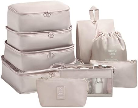 OSDUE Organisateur de Voyage, Lot de 9 Organiseurs de Bagage pour Voyage,Différents Tailles des Cubes Étanche Sacs de Voyage Rangement (Beige) – Image 9