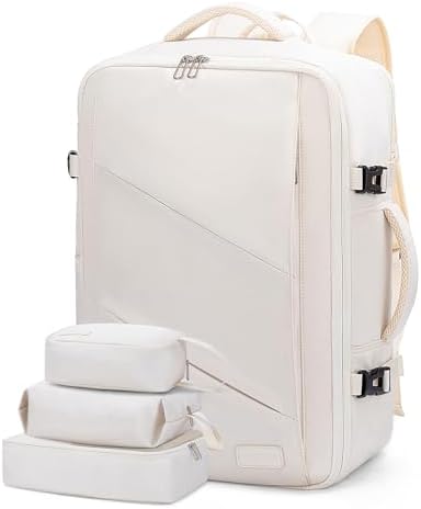 LOVEVOOK Sac à Dos Cabine Sac a Dos Voyage Valise Cabine Avion 55x35x25, 40L Bagage A Main Femme Homme Sac Ados Ordinateur 17 Pouces, Grand Sac Weekend Travel Backpack pour Travail École Loisir, Beige