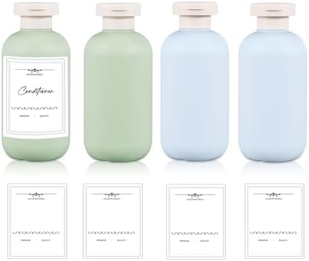 Lot de 4 Flacons Souples de Voyage 200ml,Bouteilles en Plastique Rechargeables avec Bouchon à Rabat,Étanches Pliable et Portables pour Shampooing, Lotion, Crèmes,Parfait pour Voyage(bleu et vert)