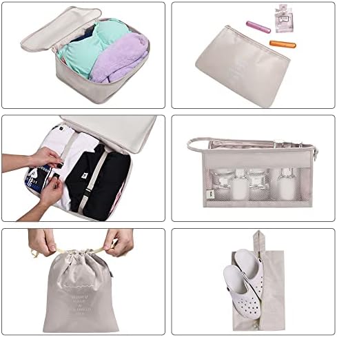 OSDUE Organisateur de Voyage, Lot de 9 Organiseurs de Bagage pour Voyage,Différents Tailles des Cubes Étanche Sacs de Voyage Rangement (Beige) – Image 4