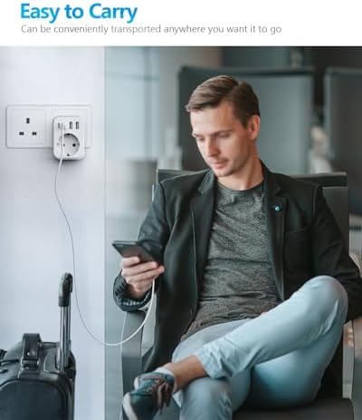 JSVER Adaptateur Prise Universelle, Adaptateur de Voyage vers USA/UK/Europe,Adaptateur Type B/G/C International avec 2 USB et 2 USB C 3680W Adaptateur Prise Irlande,USA, Canada,Singapore, HK – Image 7