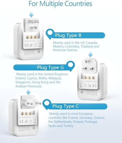 JSVER Adaptateur Prise Universelle, Adaptateur de Voyage vers USA/UK/Europe,Adaptateur Type B/G/C International avec 2 USB et 2 USB C 3680W Adaptateur Prise Irlande,USA, Canada,Singapore, HK – Image 2