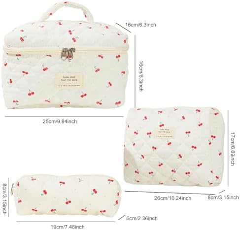 Starnearby Lot de 3 Trousse de Toilette Matelassée Femme en Coton Doux, Trousse de Maquillage Fleurie, Pochette de Rangement Maquillage, Trousse de Beauté, Trousse Cosmétique Voyage – Image 7