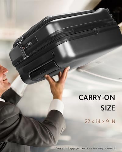 Ensemble de bagages LUGGEX : 2 pièces, bagage cabine 20 pouces avec port USB et bagage en soute 28 pouces avec ouverture frontale, valise extensible homologuée TSA (noir, 20/28) – Image 7