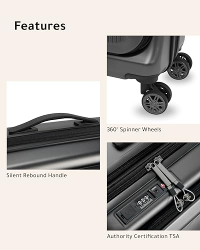 Ensemble de bagages LUGGEX : 2 pièces, bagage cabine 20 pouces avec port USB et bagage en soute 28 pouces avec ouverture frontale, valise extensible homologuée TSA (noir, 20/28) – Image 9