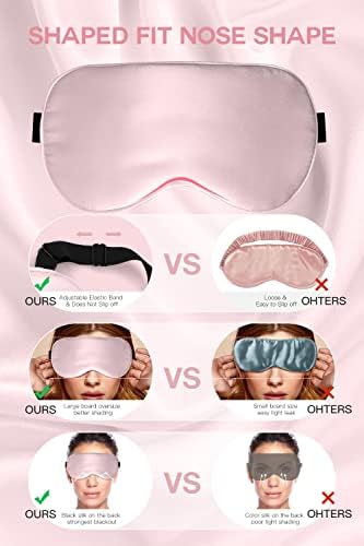 Masque de Nuit, Masque de Sommeil Antiallergique et Occultant en Soie Pure à 100%, Avec Bandeau Réglable, Convient Aux Hommes et Aux Femmes (Rose) – Image 4