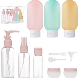 Bouteilles de voyage pour remplir des bouteilles en plastique Ensemble de voyage portable de 11 pièces avec vaporisateurs, flacons à pompe et pots de crème contenants cosmétiques liquides