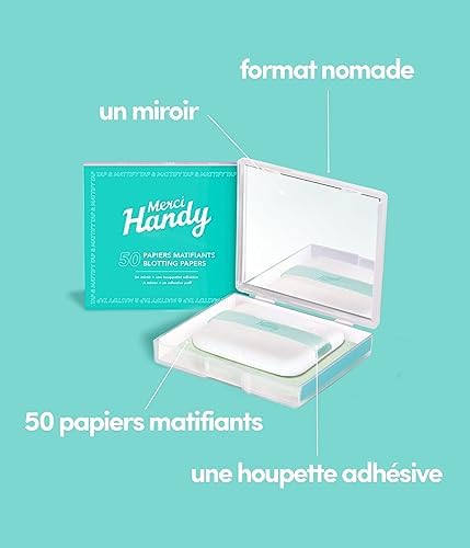 Merci Handy - Papier Matifiant Visage - 50 feuilles + 1 miroir + 1 houppette - Convient à tous types de peaux - Vegan – Image 3