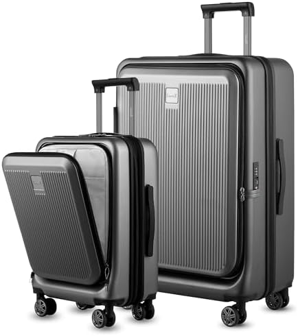 Ensemble de bagages LUGGEX : 2 pièces, bagage cabine 20 pouces avec port USB et bagage en soute 28 pouces avec ouverture frontale, valise extensible homologuée TSA (noir, 20/28)