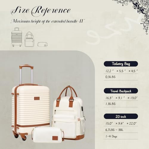 Ensemble de valises Coolife, 3 pièces, bagages à main, serrure TSA, roulettes pivotantes, coque rigide, bagages légers (blanc, ensemble de 3 pièces (BP/TB/20)) – Image 7