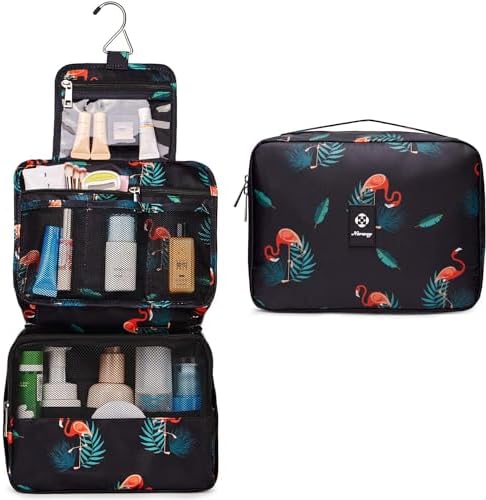 Narwey Trousse de Toilette à Suspendre Femmes Trousse de Maquillage Accessoires Trousse Toilette Voyage Organisateur Cosmétique (Flamant Noir) – Image 2