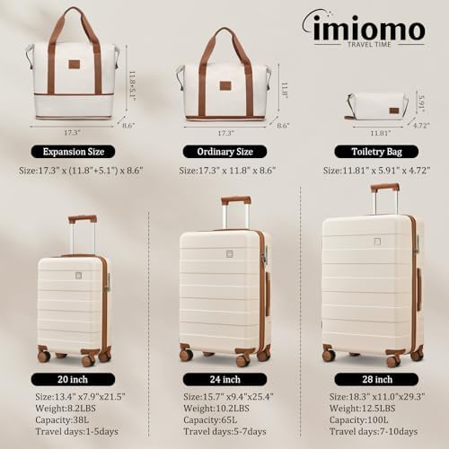 Ensemble de 5 valises rigides Imiomo pour femme, valises légères à roulettes avec roulettes pivotantes et serrure TSA, beige – Image 9