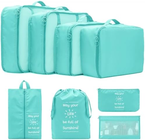 Shadcoler Organisateur Valise, Lot de 8 Organisateur de Voyage, Rangement Valise Organisateur, Packing Cubes, Organiseurs de Bagage Imperméable per Vêtements, Chaussures et Cosmétiques (Pale Blue)
