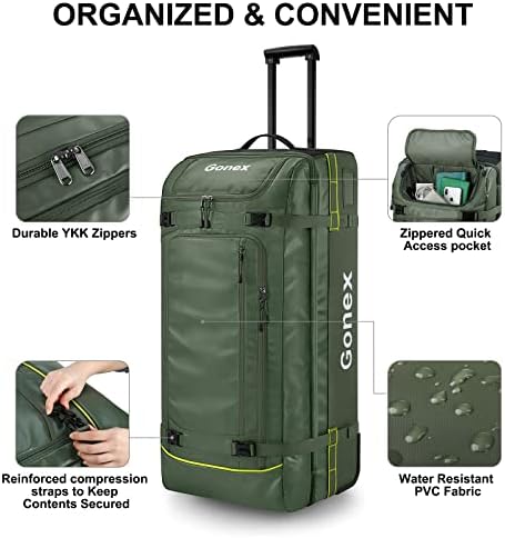 Sac de voyage à roulettes Gonex, grand format, hydrofuge, 100 L, 84 cm, vert olive – Image 4