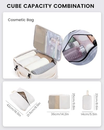 LOVEVOOK Sac à Dos Cabine Sac a Dos Voyage Valise Cabine Avion 55x35x25, 40L Bagage A Main Femme Homme Sac Ados Ordinateur 17 Pouces, Grand Sac Weekend Travel Backpack pour Travail École Loisir, Beige – Image 5
