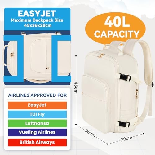 OTAHGK Sac à Dos de Voyage pour Femme Bagage à Main Avion pour Easyjet, 40 l TSA Amical Bagages Cabine Sacs à Main 45×36×20 Grand Sac à Dos de Voyage pour 17 Pouces Sac à Dos étanche Sac de – Image 2