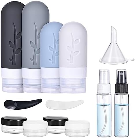 Revivoer Flacons de Voyage en Silicone, Flacon Voyage Rechargeable et Étanche Contenant Voyage Set de Bouteilles de Voyage 16 Pièces avec Trousse de Toilette (Gris) – Image 6