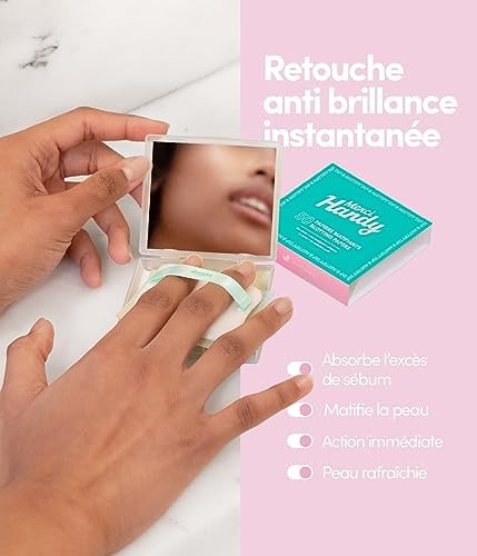 Merci Handy - Papier Matifiant Visage - 50 feuilles + 1 miroir + 1 houppette - Convient à tous types de peaux - Vegan – Image 2