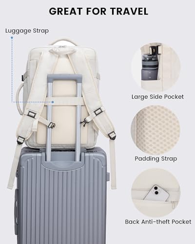 LOVEVOOK Sac à Dos Cabine Sac a Dos Voyage Valise Cabine Avion 55x35x25, 40L Bagage A Main Femme Homme Sac Ados Ordinateur 17 Pouces, Grand Sac Weekend Travel Backpack pour Travail École Loisir, Beige – Image 6