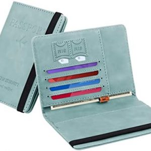 Coolzon Portefeuilles Passeport, Porte-Passeport Porte-Organiseur de Voyage Portefeuille de Documents Portable avec Blocage RFID, Cartes de Crédit, Cartes d'Identité, Billets d'avion, Bleu Clair