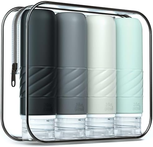 Gemice Flacons de Voyage en Silicone 90 ml, 4 Pack Flacons de Voyage à Remplir, Etanches, Flacons Cosmétiques à Remplir de Voyage, Récipient, Sans BPA, Approuvé par la FDA, Pour Remplir de Lotion