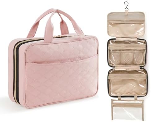 Lifewit Trousse de Toilette de Voyage, Grande Trousse de Maquillage Suspendue pour Femmes, Trousse de Cosmétique Transparente avec Crochet pour Bouteilles Pleines Tailles, Moyen, Rose – Image 2