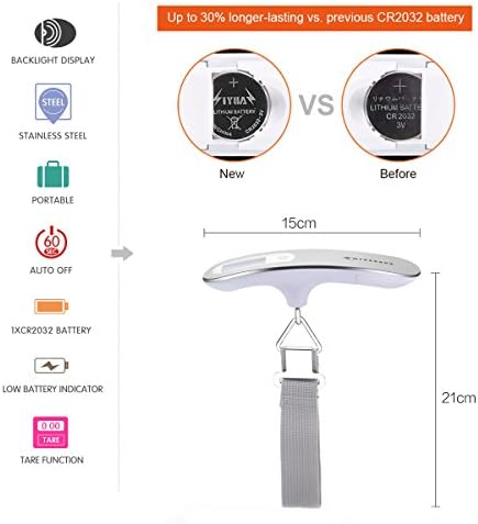 MYCARBON Pèse Bagage Valise Electronique Balance Portable Max 50Kg/110Lb(LB,g,Oz,kg) Fonction Tare Verrouillage Poids Pile Fournie pour Voyage/Poste/Shopping – Image 2