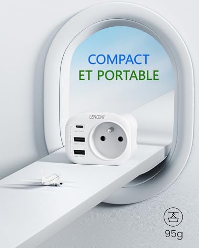 LENCENT Adaptateur Prise USA Américaine Canada Mexique Thaïlande Adaptateur de Voyage 2 Ports USB et 1 Port USB-C adapté aux États-Unis, Adaptateur électrique Mâle USA/Femelle France, Type B – Image 6