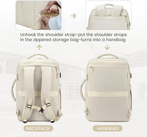 LOVEVOOK Sac à Dos Voyage Femme Homme Sac A Dos Cabine Avion extensible 25-35L Grand Sac à Dos Bagage à Main Sac à Dos Ordinateur Portable 17 Pouces Imperméable Sac Ados Beige – Image 6