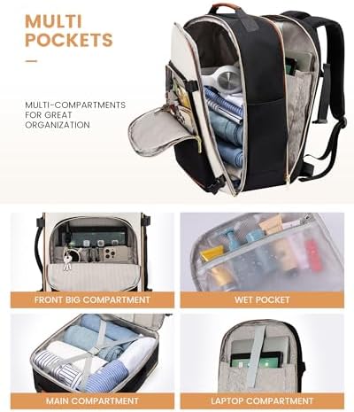 LOVEVOOK Sac à Dos Voyage Sac Cabine Avion Bagages Valise Easyjet Ryanair 45x36x20 Sac à Dos Femme Homme Étanche Sac à Dos Pour Ordinateur Portable Sac Porté Dos Backpack pour Travail École Loisir – Image 6