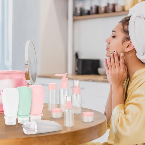 18 Pièces de Flacon Voyage, des Kit Voyage Produit Toilette Approuvés pour l'Aviation, Adaptés pour Le Shampooing, la Lotion, Le Revitalisant, Le Gel Douche, avec Trousse de Toilette Femme – Image 10