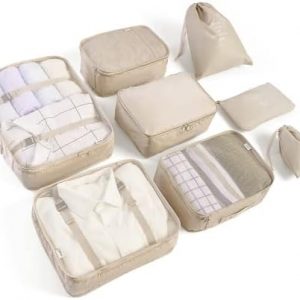 BillyBath 8-en-1 Set de Organiseurs de Bagage pour Voyage, sacs à vêtements, chaussures, sacs de rangement pour cosmétiques (Beige )