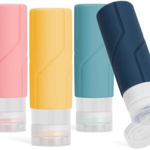 Alyvisun Flacon Voyage en Silicone, 4 Pièces Contenant Voyage 100ml [Rechargeables & Anti-fuite], Petite Flacon Vide Voyage pour Shampoing, Lotion, Cosmétiques