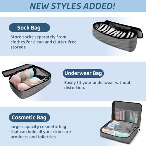Otauoaea Organisateur Valise, Lot de 8 Rangement Valise Organisateur de Bagage pour Voyage, Sacs Rangement de Valise Voyage, Packing Cubes for Travel pour Vêtements, Chaussures et Cosmétiques, Gris – Image 4