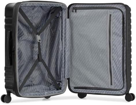 Valise de voyage rigide et robuste en polycarbonate Boren de U.S. Traveler, avec 8 roulettes pivotantes et poignée en aluminium, noire, format cabine (grande capacité : 76 cm). – Image 5