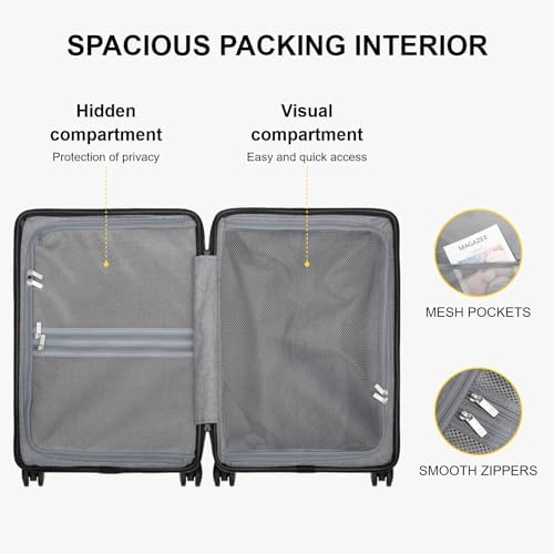 Valise cabine rigide LEVEL8, homologuée par la TSA, valise cabine à roulettes, légère et texturée, 50 cm, noire – Image 8