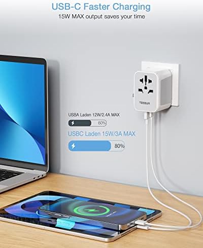 TESSAN Adaptateur Prise Universelle, Adaptateur Universel de Voyage avec 2 USB et 2 USB C, Adaptateur Universel France vers USA UK Allemagne Australie Chine Japon, Adaptateur Prise vers France – Image 4