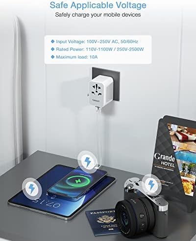 TESSAN Adaptateur Prise Universelle, Adaptateur Universel de Voyage avec 2 USB et 2 USB C, Adaptateur Universel France vers USA UK Allemagne Australie Chine Japon, Adaptateur Prise vers France – Image 3