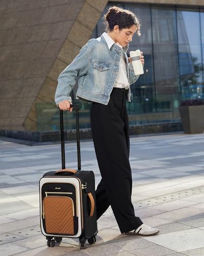 Valise cabine LOVEVOOK 22x14x9, approuvée par les compagnies aériennes, valise cabine 20 pouces à roulettes, valise souple à roulettes avec serrure TSA pour femmes et hommes, bagage de voyage léger – Image 7