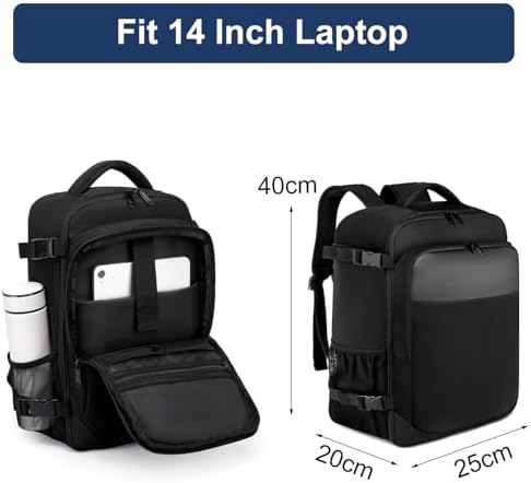EZUOLA Baggage Cabine 40x20x25 pour Ryanair Sac à Dos Voyage Cabine Avion 20L Bagage à Main Sac à Dos Ordinateur Portable 14 Pouces avec USB Charging Port Homme Femme Sous Siège Bagages,Noir – Image 9
