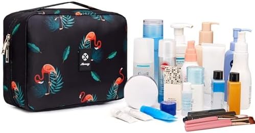 Narwey Trousse de Toilette à Suspendre Femmes Trousse de Maquillage Accessoires Trousse Toilette Voyage Organisateur Cosmétique (Flamant Noir) – Image 6