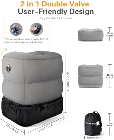 Sunany Repose-Pieds Gonflable pour Voyage, Coussins réglables en Hauteur, Accessoire de Voyage Polyvalent pour Enfants pour Dormir et Repose-Pieds adapté pour Le Bureau, la Maison et Les Voyages – Image 4