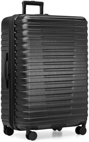 Valise de voyage rigide et robuste en polycarbonate Boren de U.S. Traveler, avec 8 roulettes pivotantes et poignée en aluminium, noire, format cabine (grande capacité : 76 cm).