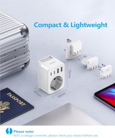 JSVER Adaptateur Prise Universelle, Adaptateur de Voyage vers USA/UK/Europe,Adaptateur Type B/G/C International avec 2 USB et 2 USB C 3680W Adaptateur Prise Irlande,USA, Canada,Singapore, HK – Image 6